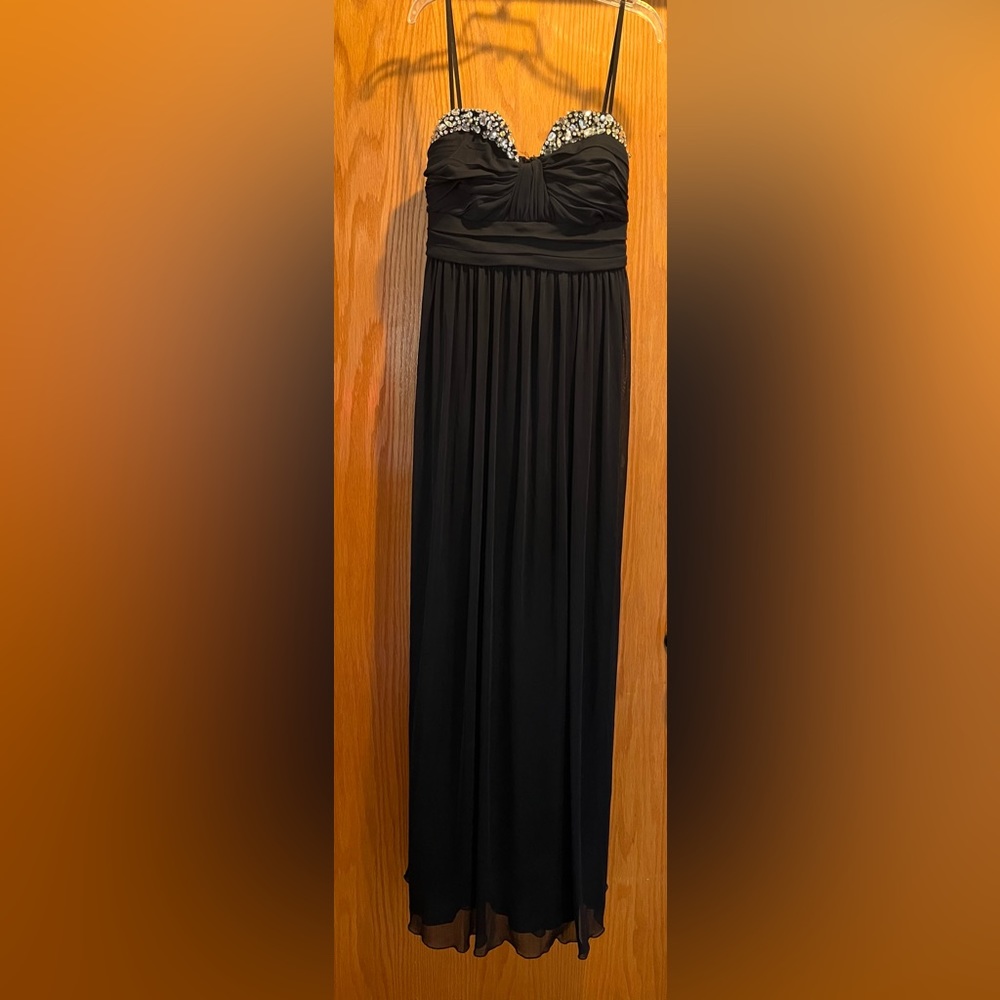 City Studio strapless navy blue jewel encrusted maxi dress